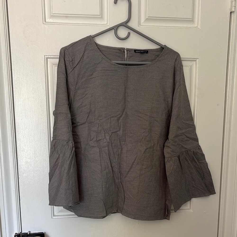 J. Crew Gray Bell-Sleeve Blouse